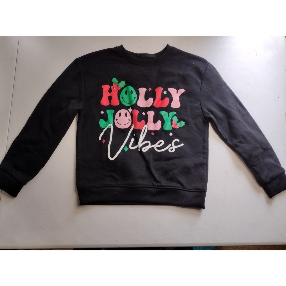 Pink Velvet Kids Black Holly Jolly Vibes Long Sleeve Sweatshirt Size L